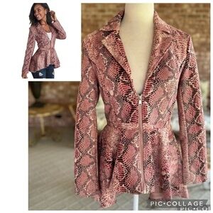 Venus Jacket Pink Animal Print High Low Faux Suede Peplum 8 Party Cocktail Chic